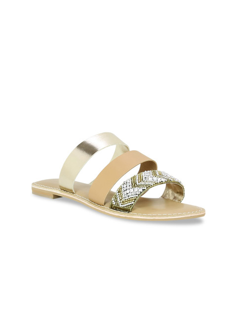 

Inc 5 Women Gold-Toned Embellished Open Toe Flats