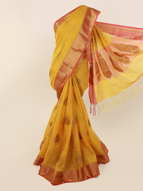 

Pothys Mustard Woven Design Cotton Blend Saree