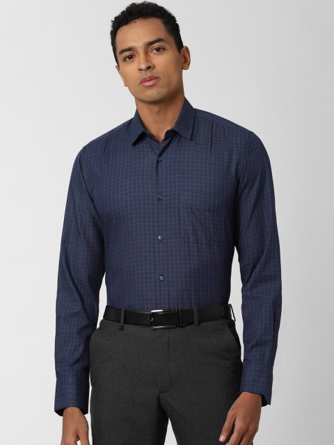 

Peter England Men Navy Blue Regular Fit Checked Formal Shirt