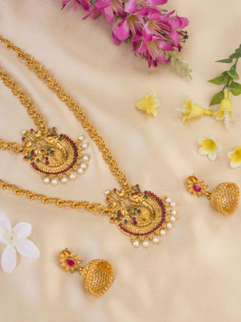 

Alankruthi Peacock Bead Drop Combo Jewellery Set, Gold
