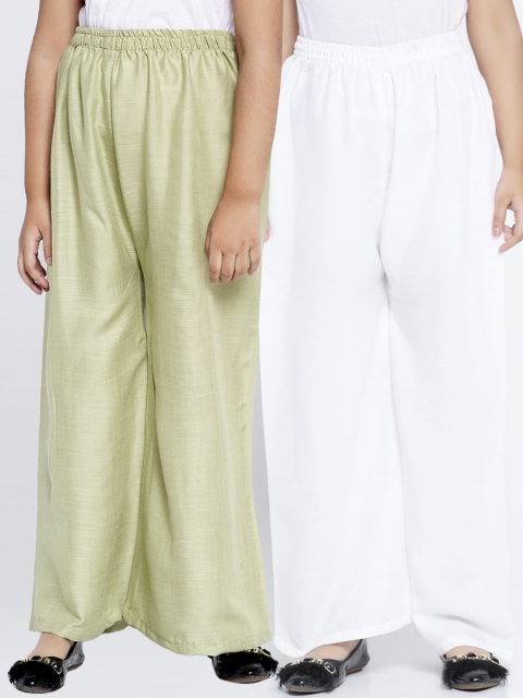

Baani Creations Girls Pack of 2 White & Lime Green Solid Straight Palazzos