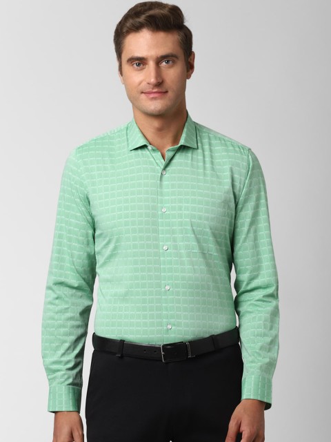 Peter England Men Green Slim Fit Checked Casual Shirt