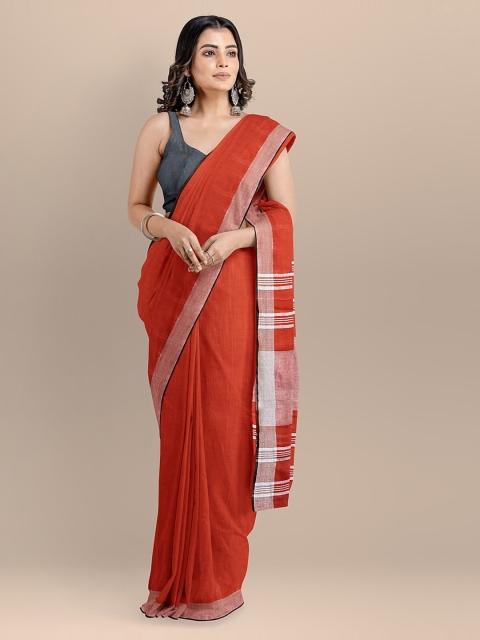 

BharatSthali Red & Grey Pure Cotton Solid Mangalagiri Handloom Saree