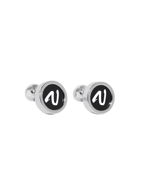 

Blacksmith Silver-Plated & Black Letter V Monogram Round Cufflinks