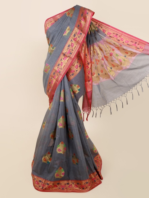 

Pothys Grey & Pink Cotton Blend Woven Design Saree