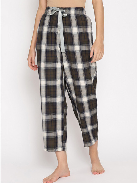 

COASTLAND Women Olive Green & White Checked Lounge Pants