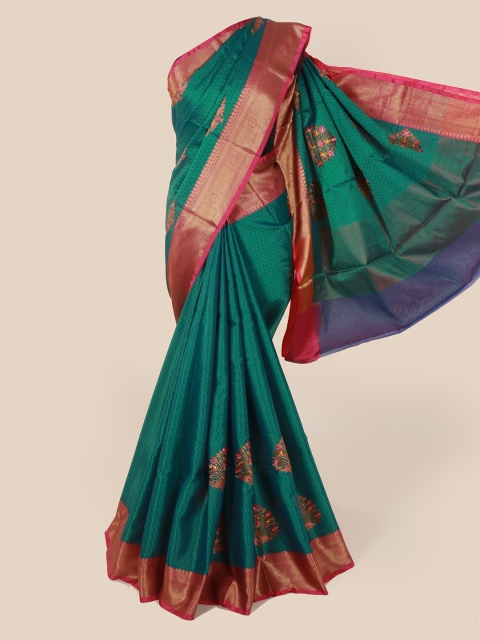 

Pothys Green & Red Art Silk Tanchoi Kora Woven Design Saree