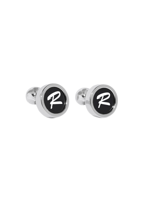 

Blacksmith Silver-Plated & Black Letter R Monogram Round Cufflinks