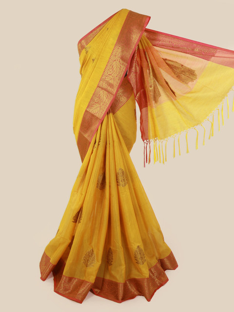 

Pothys Yellow Woven Design Cotton Blend Saree