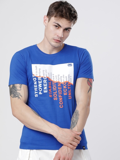 

Ecko Unltd Men Blue & White Printed Round Neck Cotton T-shirt