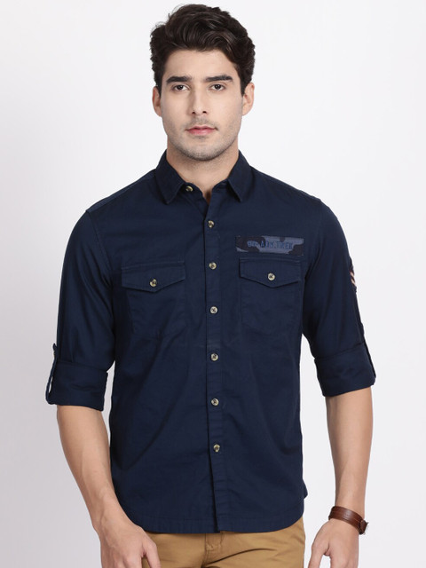 

t-base Men Blue Slim Fit Solid Casual Shirt