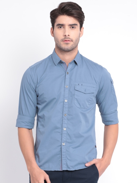 

t-base Men Blue Slim Fit Solid Casual Shirt