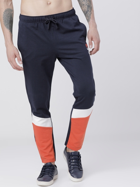

Ecko Unltd Men Navy Blue & Orange Colourblocked Slim-Fit Track Pants