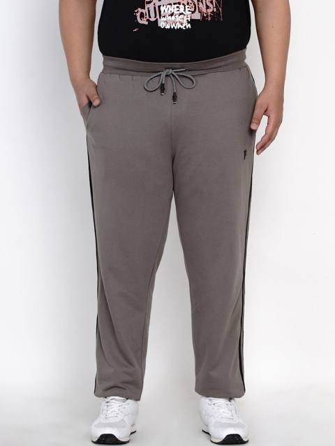 

John Pride Men Grey & Black Striped Straight-Fit Plus Size Track Pants