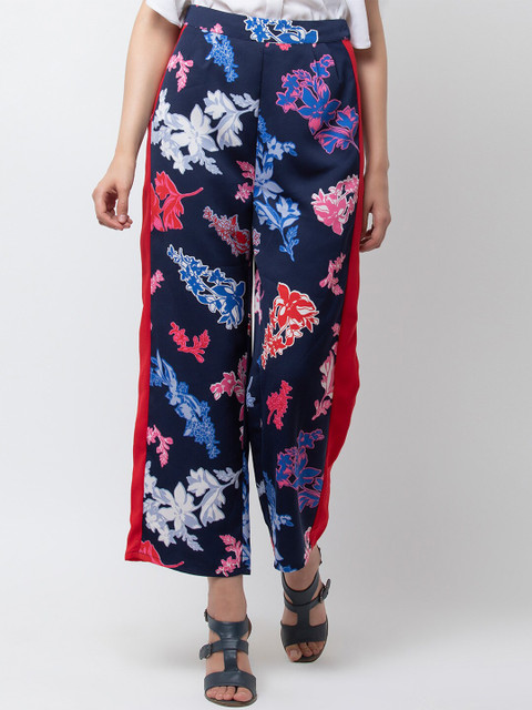 

DODO & MOA Women Navy Blue Regular Fit Printed Parallel Trousers