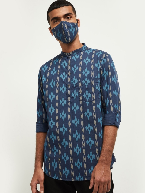 Max Men Blue Off White Ethnic Motifs Printed Kurta