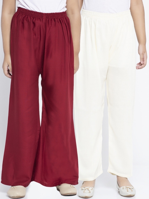

Baani Creations Girls Pack of 2 Solid Straight Palazzos, Cream