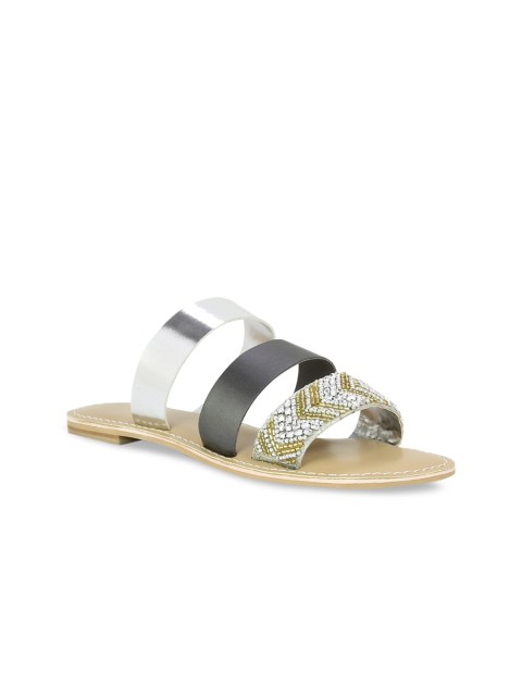 

Inc 5 Women Silver-Toned Embellished Open Toe Flats