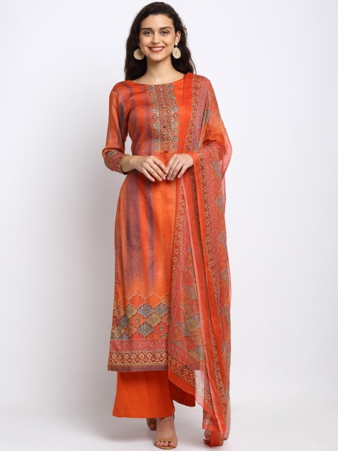 

Stylee LIFESTYLE Rust & Orange Silk Blend Unstitched Dress Material