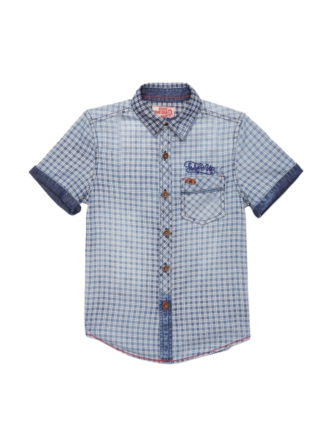 

UNDER FOURTEEN ONLY Boys Blue Regular Fit Checked Casual Shirt