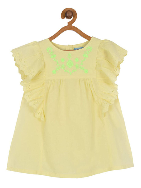 

Miyo Girls Yellow Solid Pure Cotton A-line Top