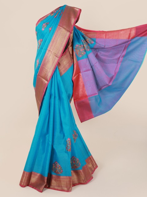 

Pothys Blue Woven Design Tanchoi Kora Art Silk Saree