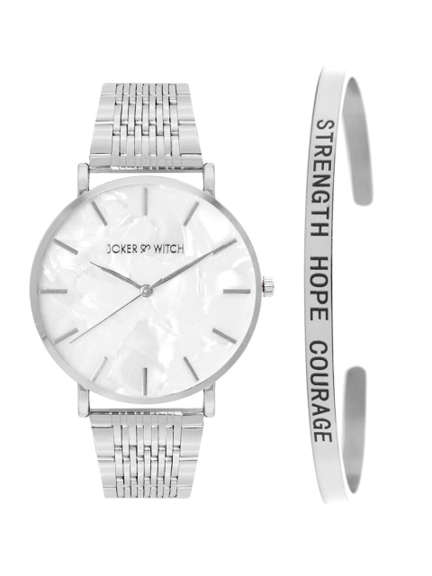 

JOKER & WITCH Women Silver-Toned & White Watch & Bracelet Gift Set JWBS365