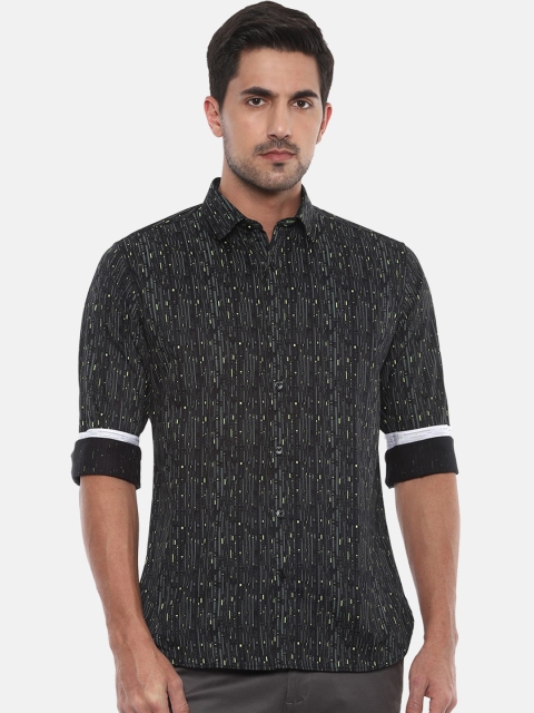 

V Dot Men Black Slim Fit Printed Casual Shirt