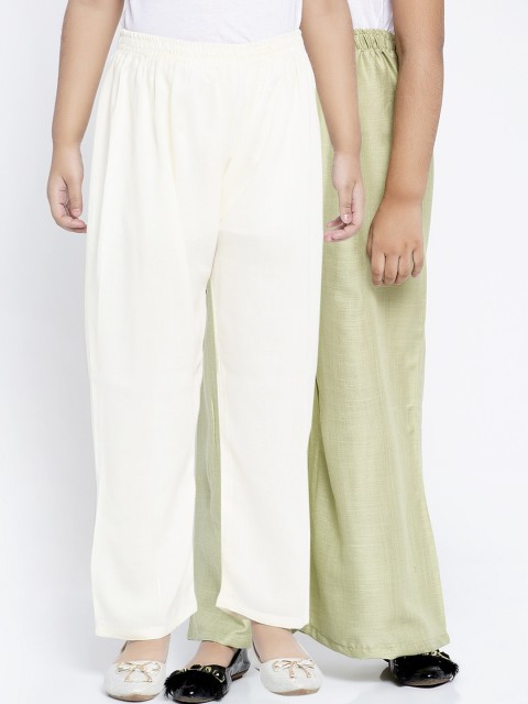 

Baani Creations Girls Pack of 2 Solid Straight Palazzos, Cream