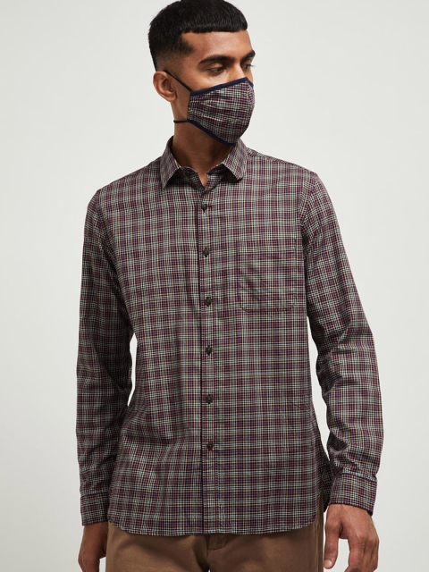 

max Men Maroon & Grey Regular Fit Checked Casual Shirt with Mask