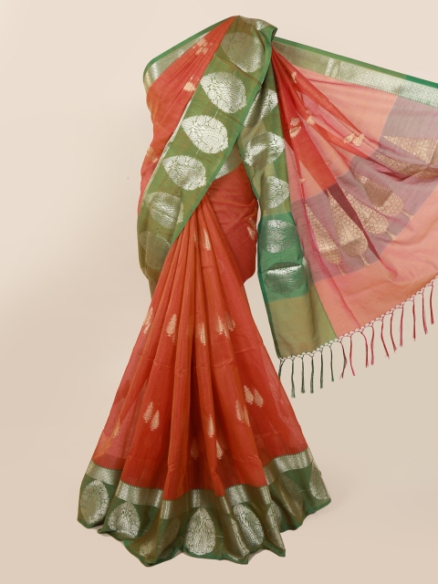 

Pothys Orange & Green Cotton Blend Woven Design Saree