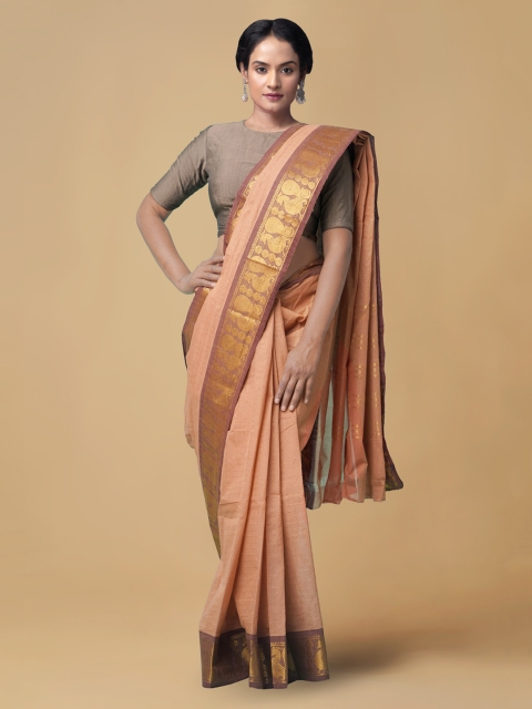 

Unnati Silks Brown & Gold-Coloured Pure Cotton Solid Saree