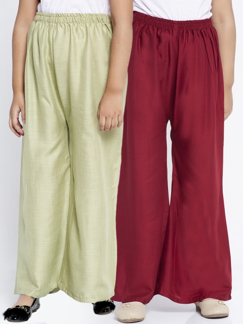 

Baani Creations Girls Maroon & Green Pack of 2 Solid Straight Palazzos