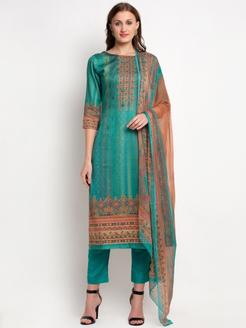 

Stylee LIFESTYLE Sea Green & Brown Silk Blend Unstitched Dress Material