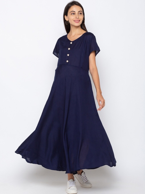 

MomToBe Women Navy Blue Solid Maxi Maternity & Feeding Dress