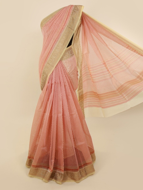 

Pothys Peach-Coloured Printed Supernet Saree