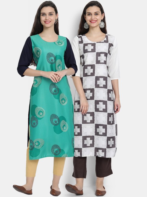 

7threads Women Pack of 2 Multicoloured Geometric Printed Crepe Kurta, Multi