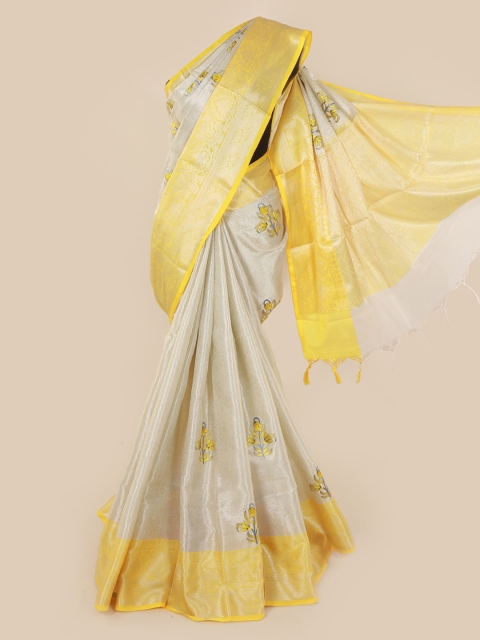 

Pothys Silver-Toned & Yellow Art Silk Woven Design Saree