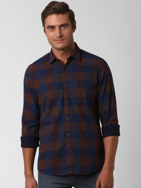 

Peter England Casuals Men Brown & Navy Blue Slim Fit Checked Casual Cotton Shirt