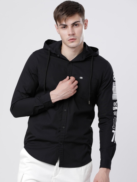 

Ecko Unltd Men Black Slim Fit Solid Hooded Casual Shirt