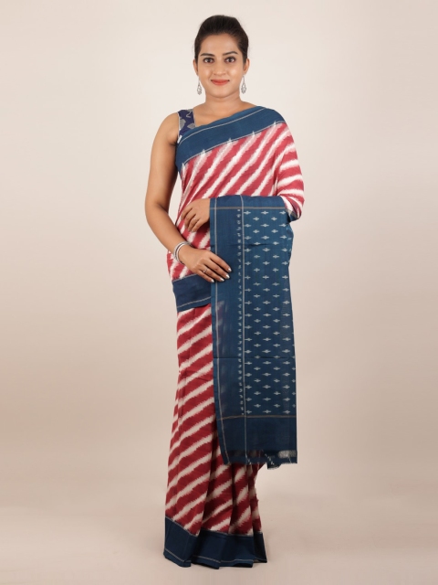 

Pothys Maroon & White Pure Cotton Striped Sambalpuri Saree