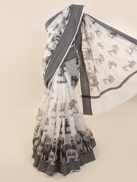 

Pothys Off-White & Grey Supernet Printed Saree
