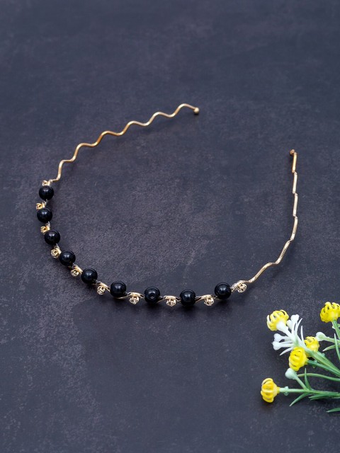 

Golden Peacock Black & Gold-Toned Beaded Hairband