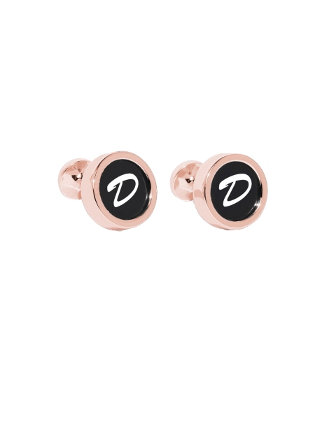 Blacksmith Rose Gold-Plated White & Black Round Alphabet D Printed Cufflinks