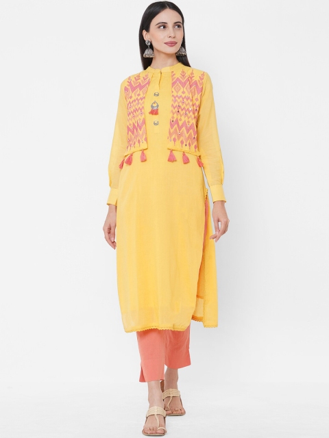 

Fashor Women Yellow Geometric Embroidered Kurta