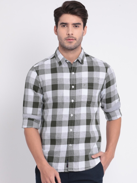 

t-base Men Olive Green & Off-White Slim Fit Checked Casual Shirt