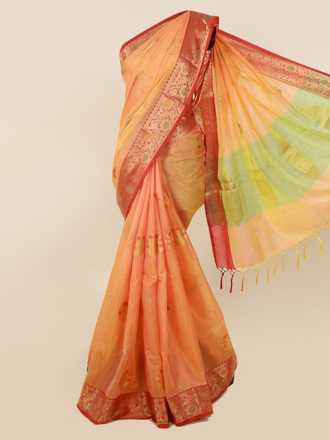 

Pothys Peach-Coloured Woven Design Cotton Blend Saree