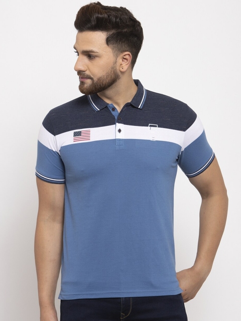 UNICOPS Men Blue Colourblocked Polo Collar T-shirt