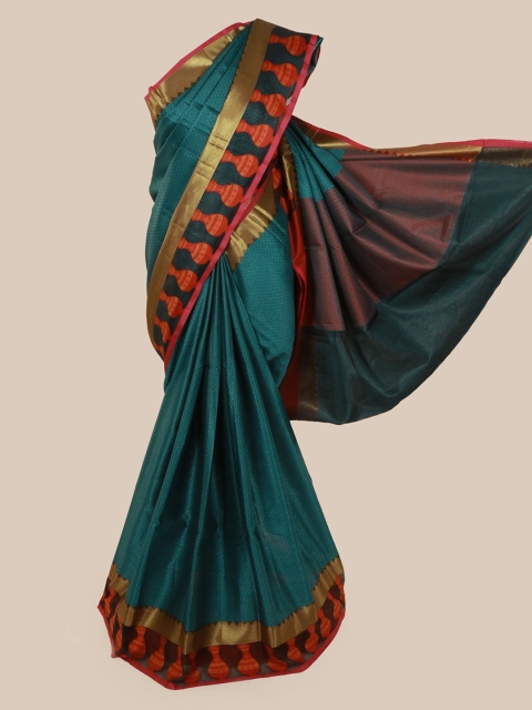 

Pothys Teal Green Printed Tanchoi Kora Art Silk Saree