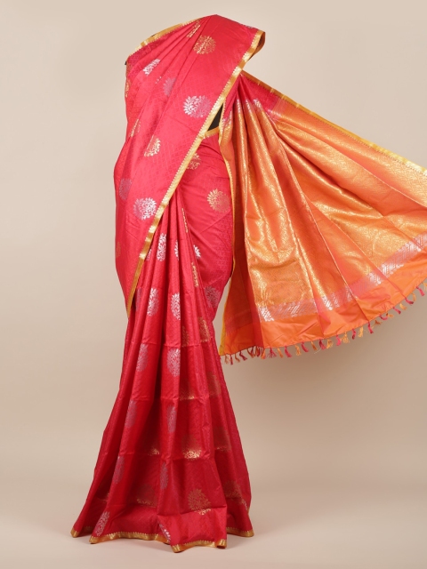 

Pothys Red & Gold-Toned Art Silk Woven Design Saree With Tasseled Pallu